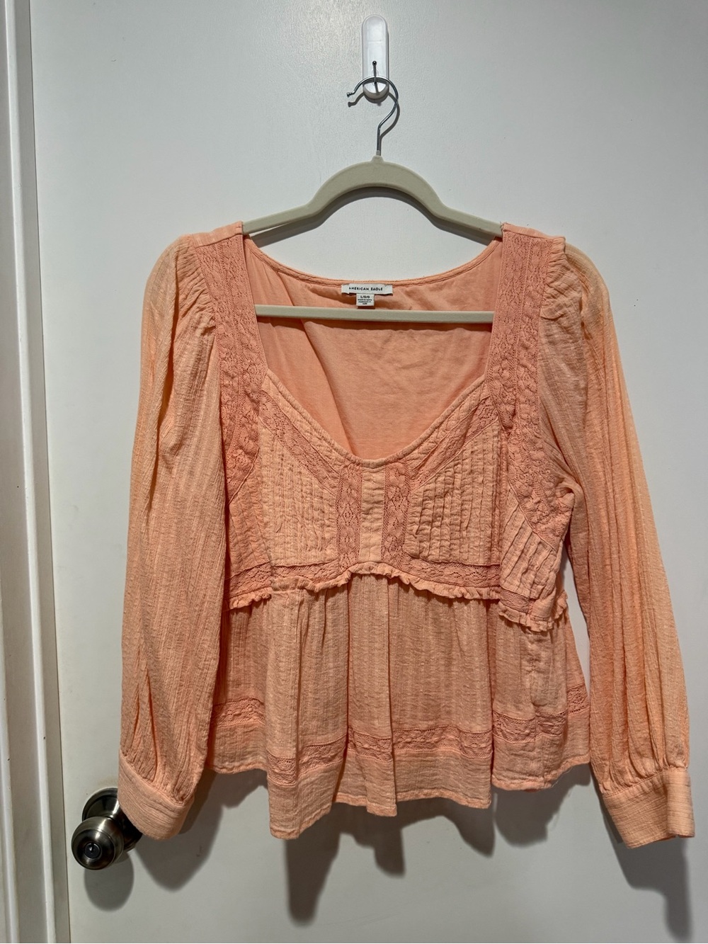 American Eagle Outfitters Peach Textured Peasant Blouse